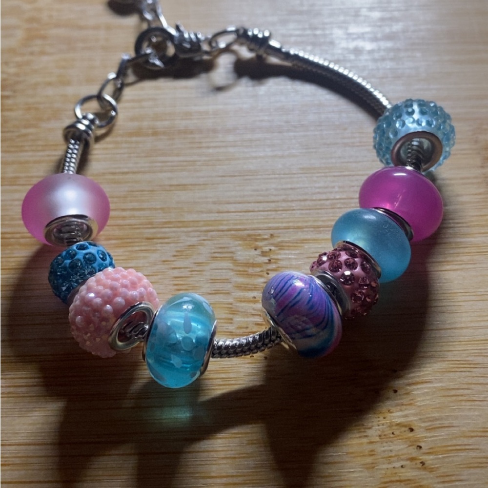 Cotton candy European bead bracelet